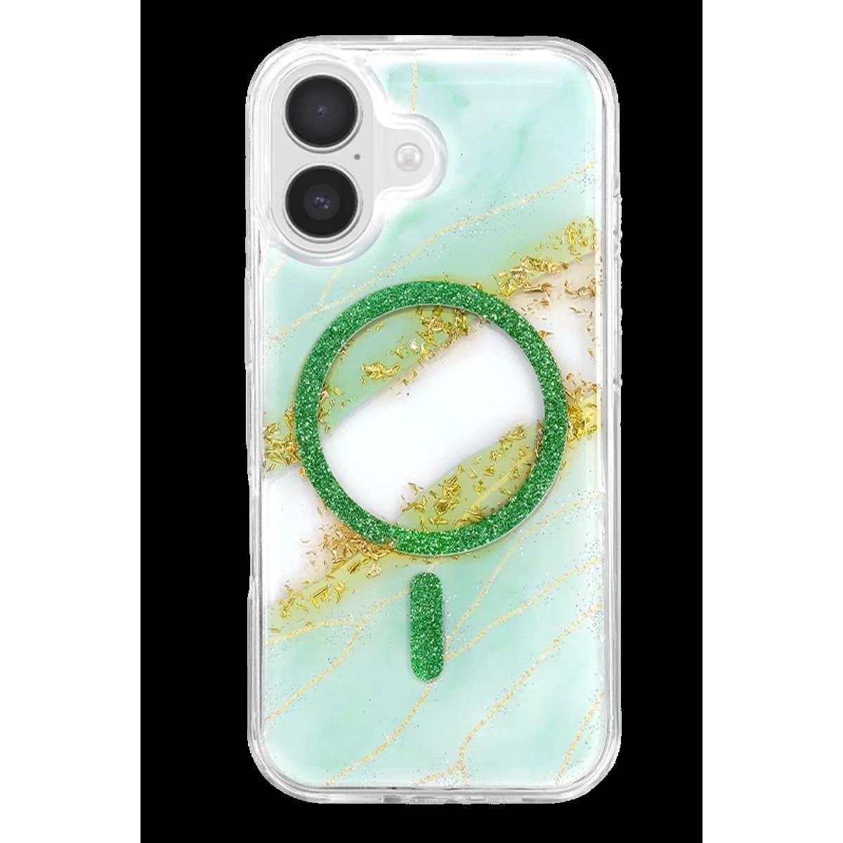 Onegif Apple İphone 16 Lotus Simli Magsafe Kapak - Yeşil