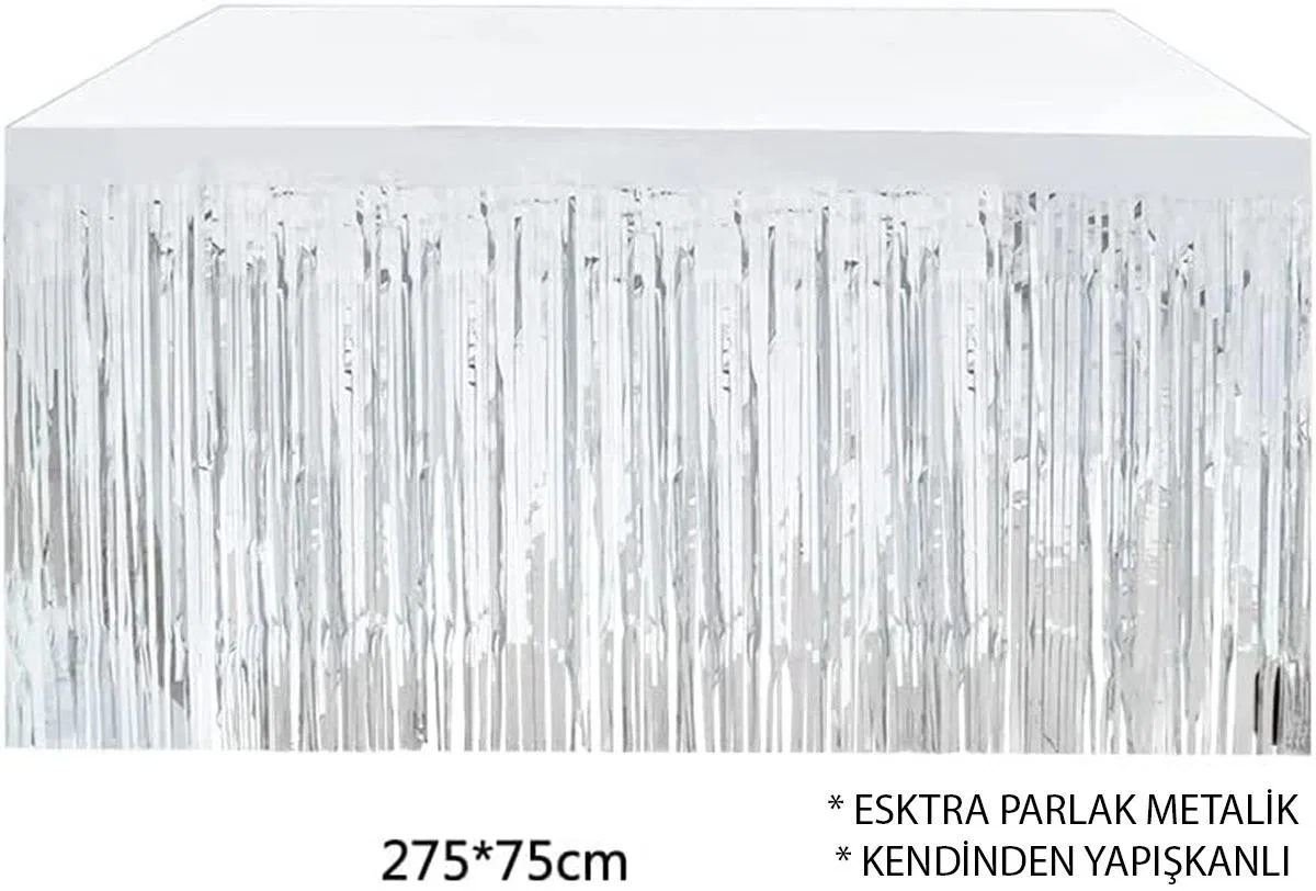 Gümüş Metalize Masa Eteği 275x75 Cm – Kendinden Yapışkanlı