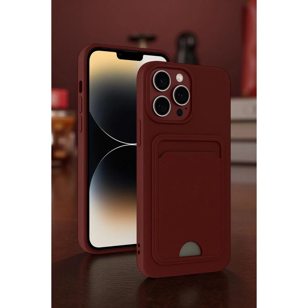 Apple İphone 15 Pro Kılıf Kelvin Kartvizitli Silikon - Bordo