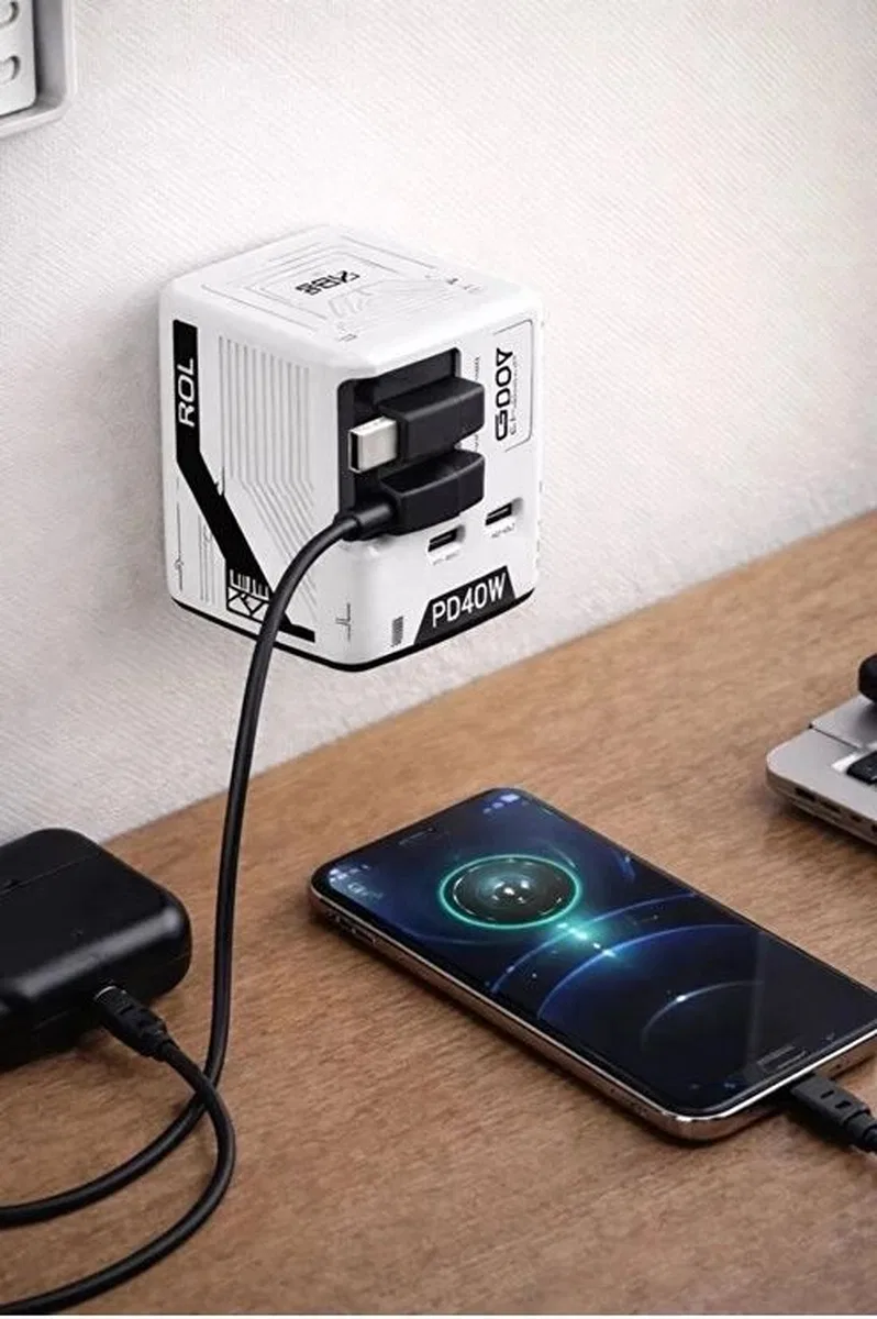 Gan+ Pd 40w Hızlı Şarj Adaptörü Çoklu Çıkış Usb-c Lightning Kablolu Hızlı Şarj Cihazı Ev Ofis Uyumlu Mavi