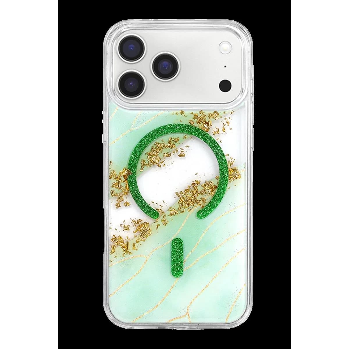 Onegif Apple İphone 17 Pro Max Lotus Simli Magsafe Kapak - Yeşil