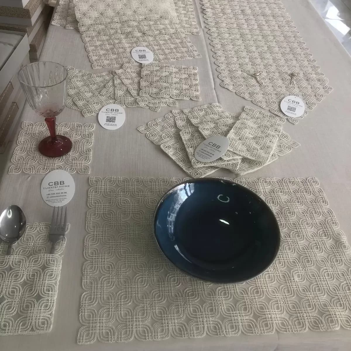 Sofra Takımı Orion Gardenya Keten Yemek Takımı 160x260 Masa Seti 26 Parça Runner Set Kapiçino