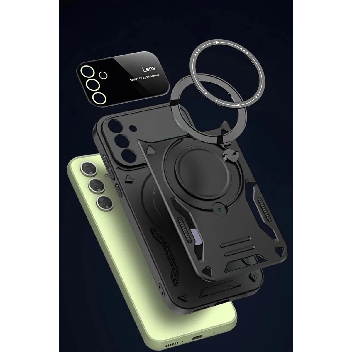 Samsung Galaxy S24 Fe Kılıf Joy Lens Standlı Kapak - Koyu Yeşil