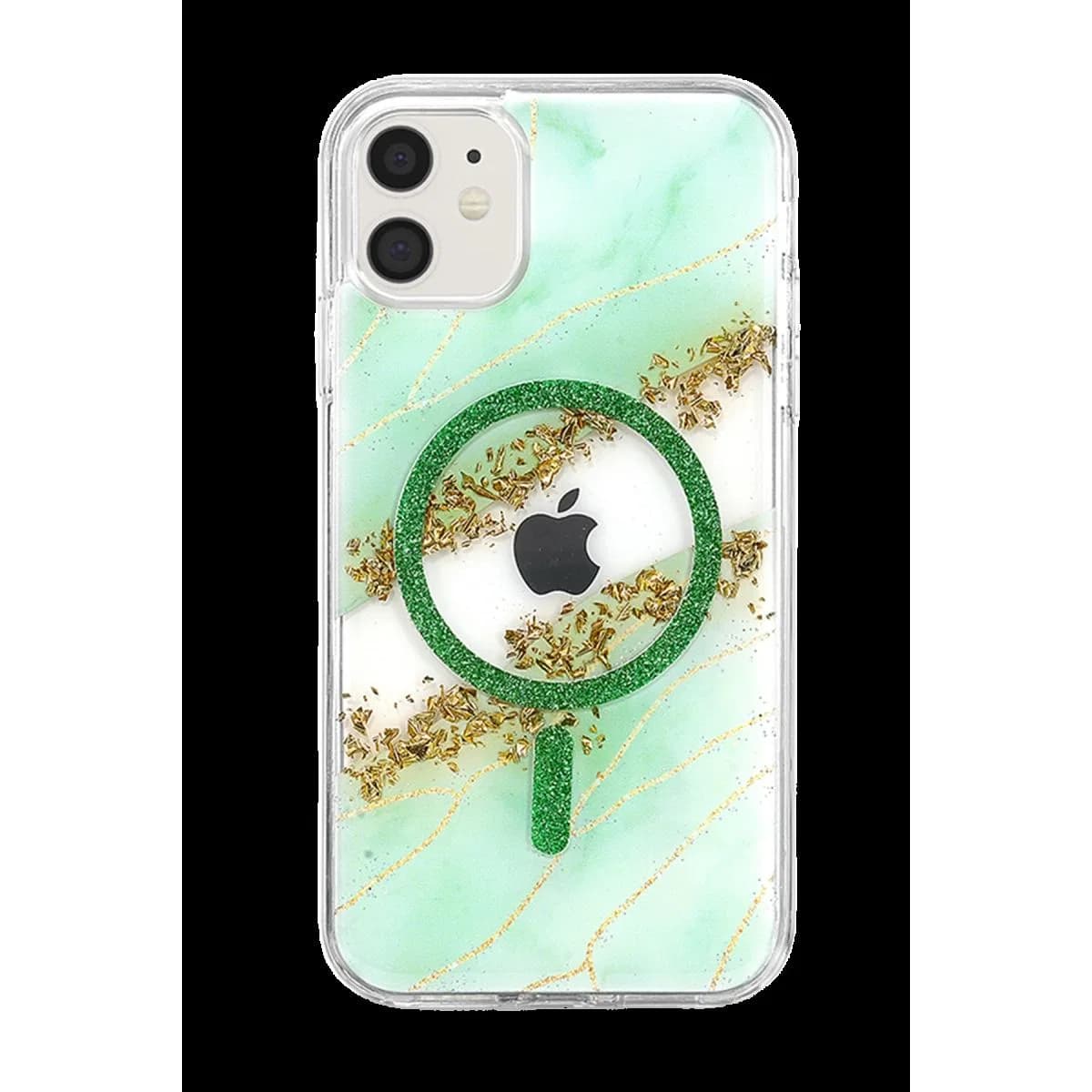 Onegif Apple İphone 11 Lotus Simli Magsafe Kapak - Yeşil
