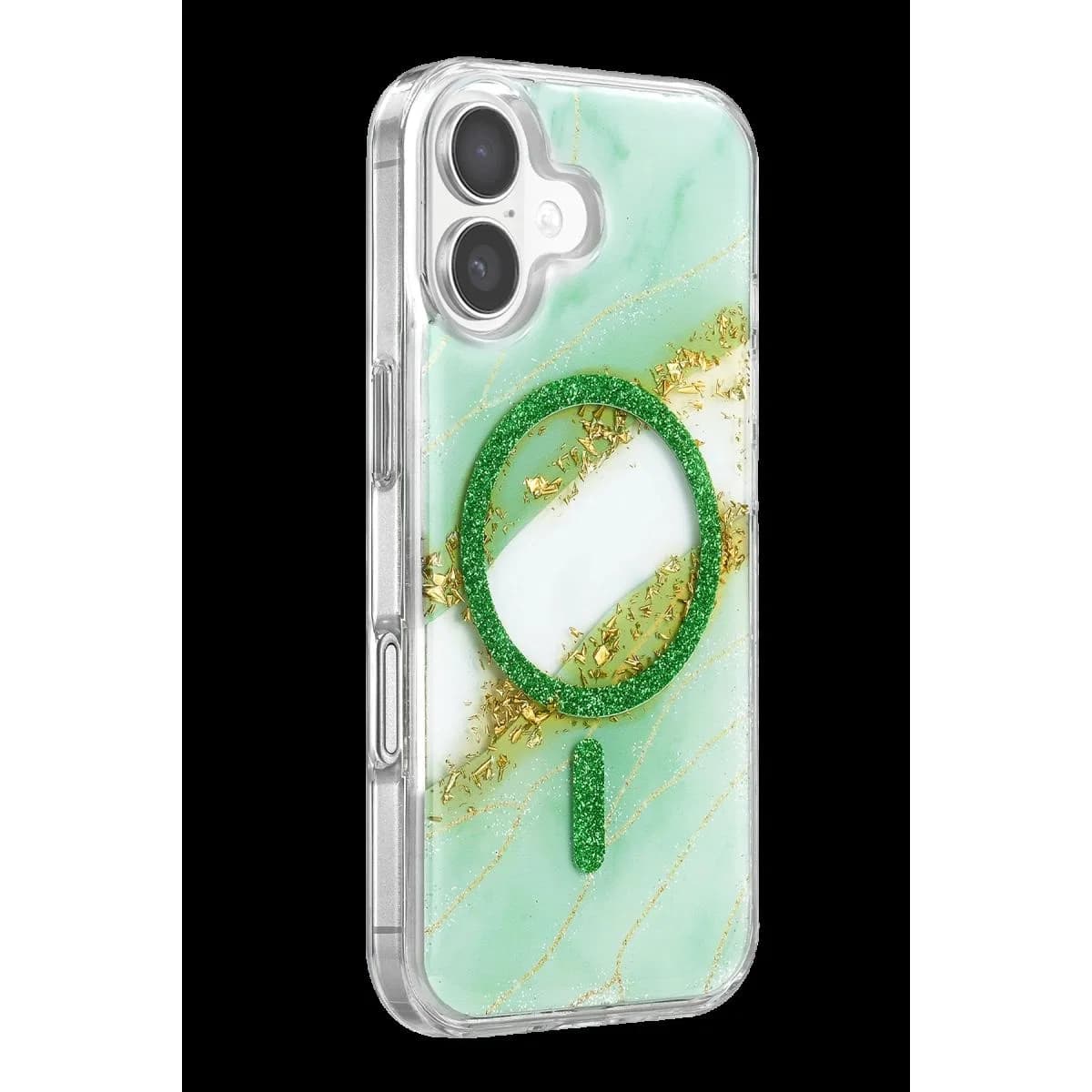 Onegif Apple İphone 16 Lotus Simli Magsafe Kapak - Yeşil