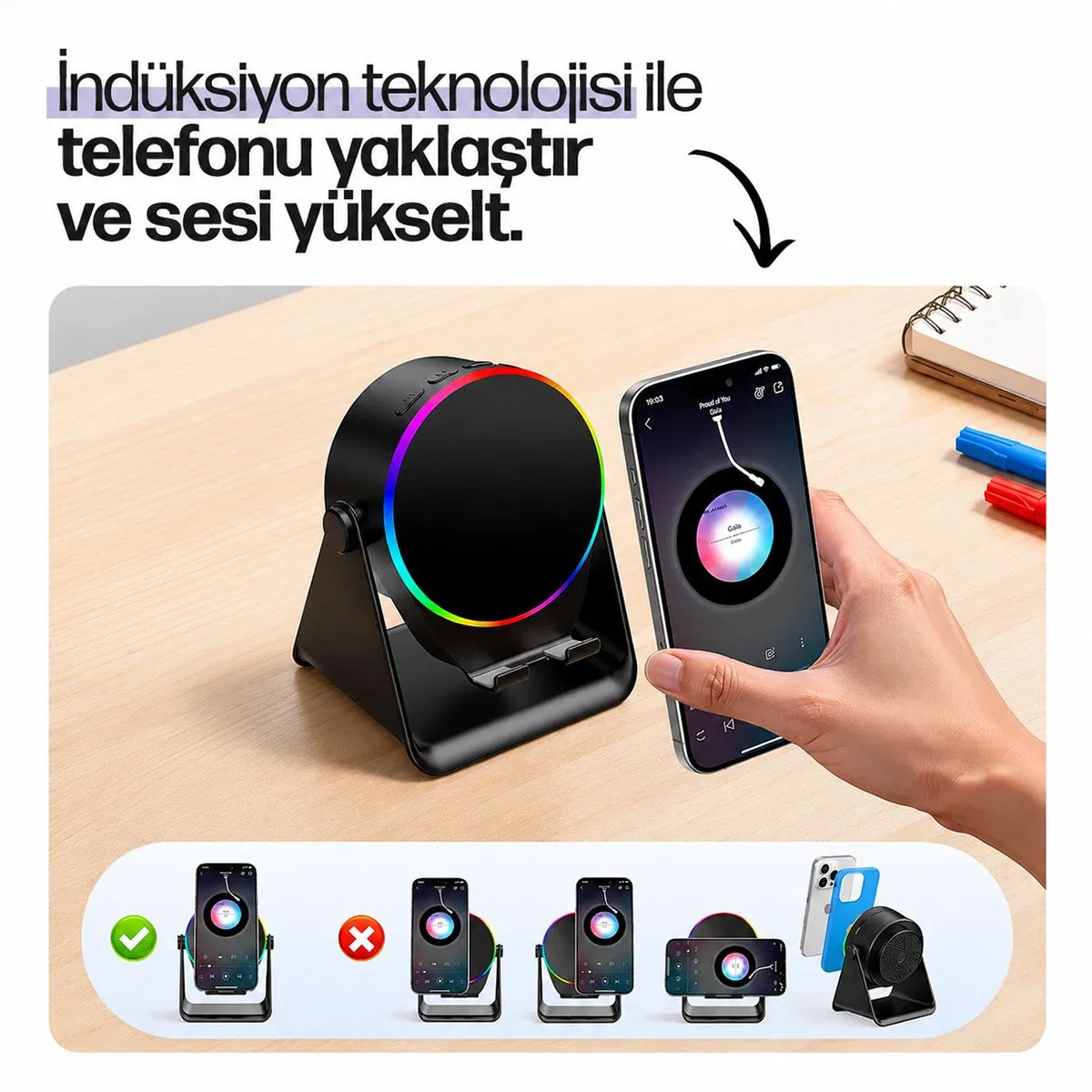 Bluetooth Soundpad Hoparlör 5W 2000mAh (Telefon Standı, USB-C)