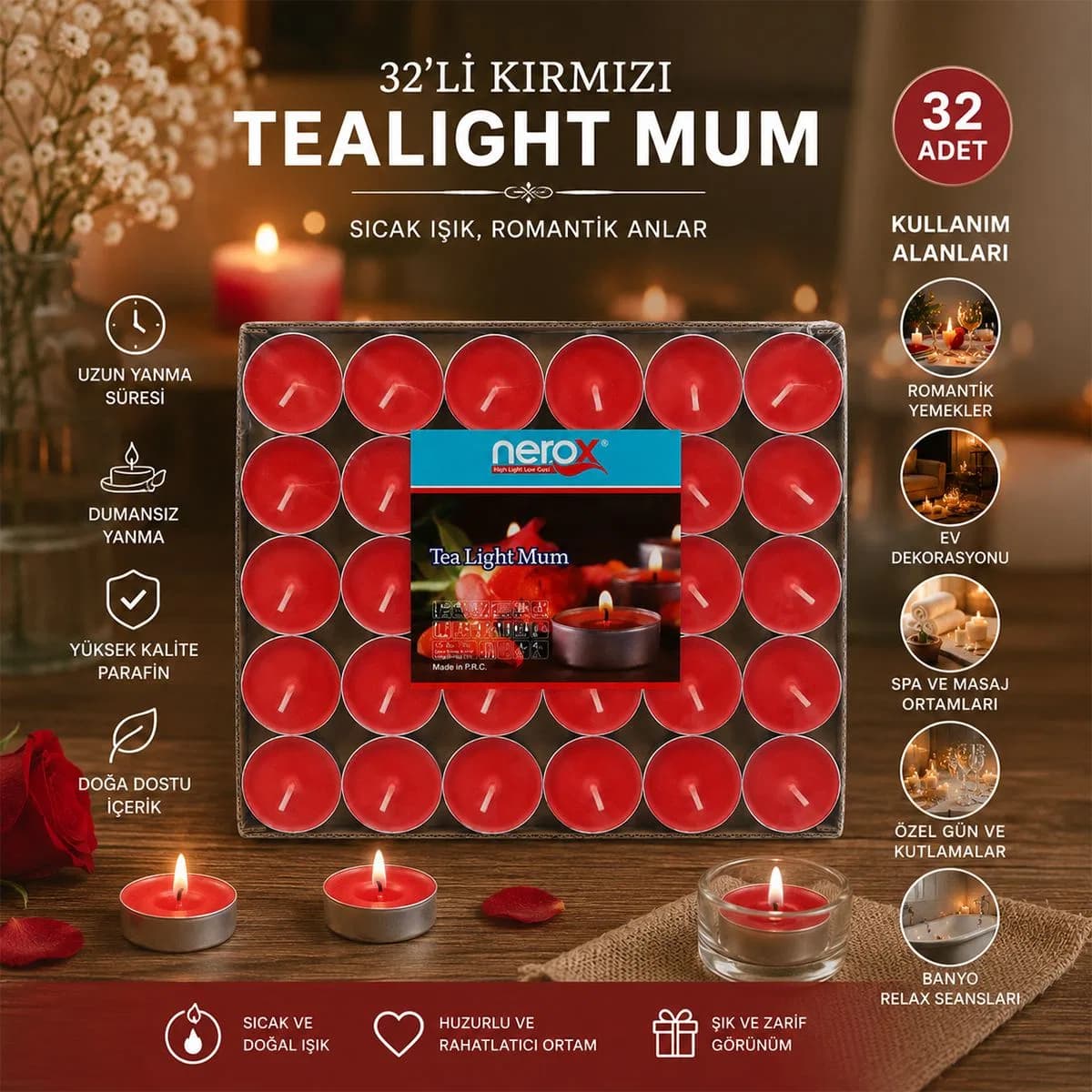 Tealight Yuvarlak Mum Mix 32'li