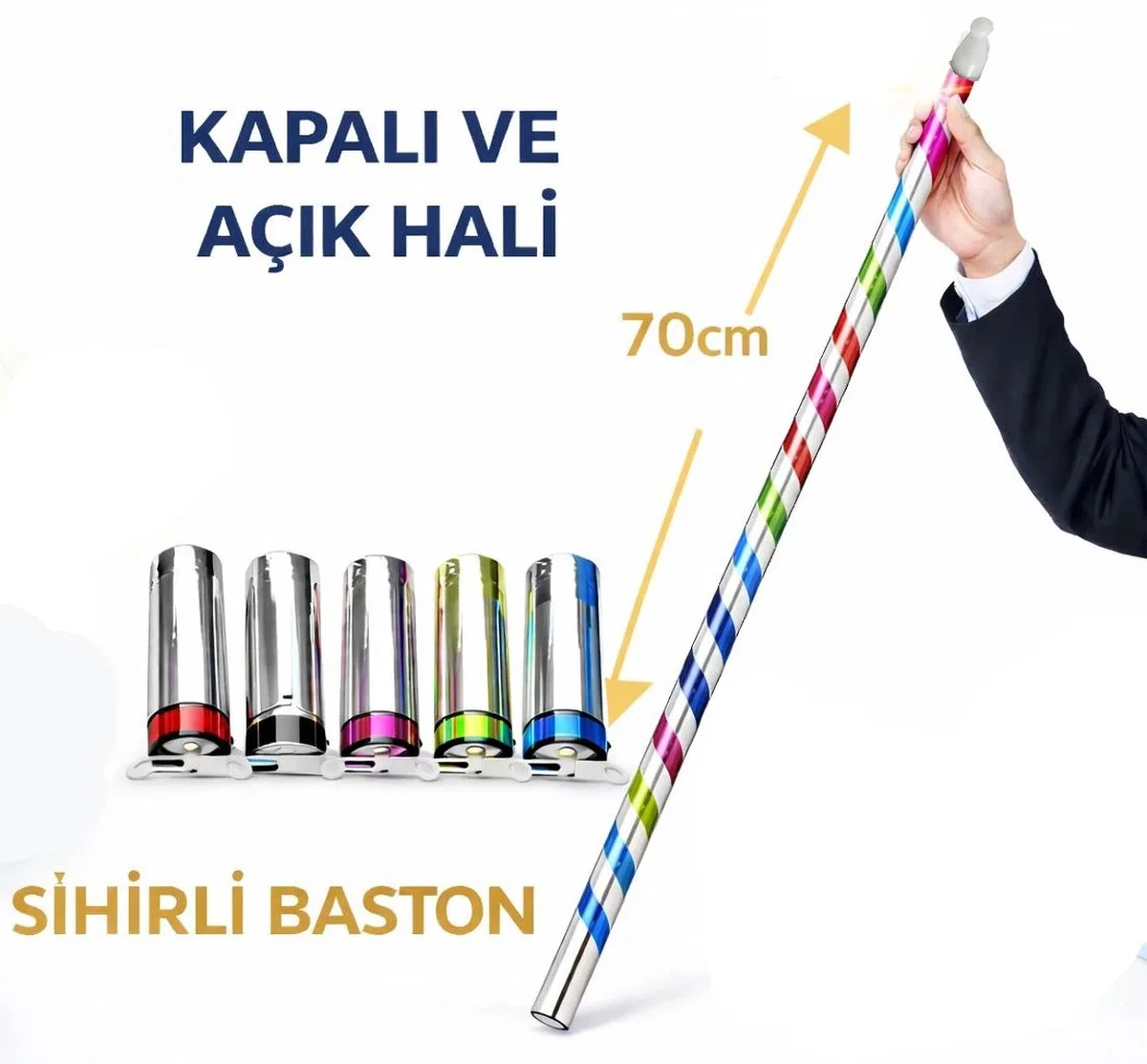 Sihirli Açılır Baston – Mendilden Bastona İlizyon Oyunu (70 Cm)