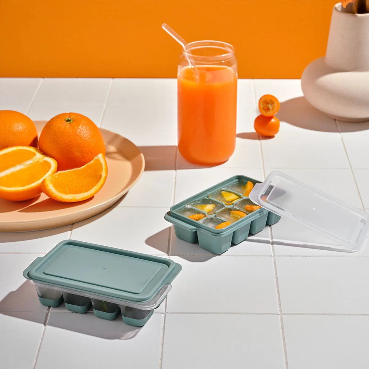 Mini Kapaklı Plastik Küp3'lü Buzluk (Silikon Taban)
