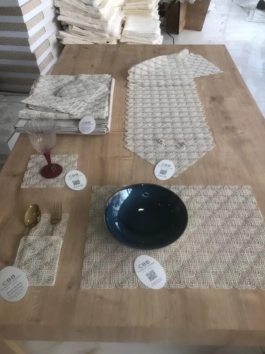 Sofra Takımı Orion Gardenya Keten Yemek Takımı 160x260 Masa Seti 26 Parça Runner Set Kapiçino