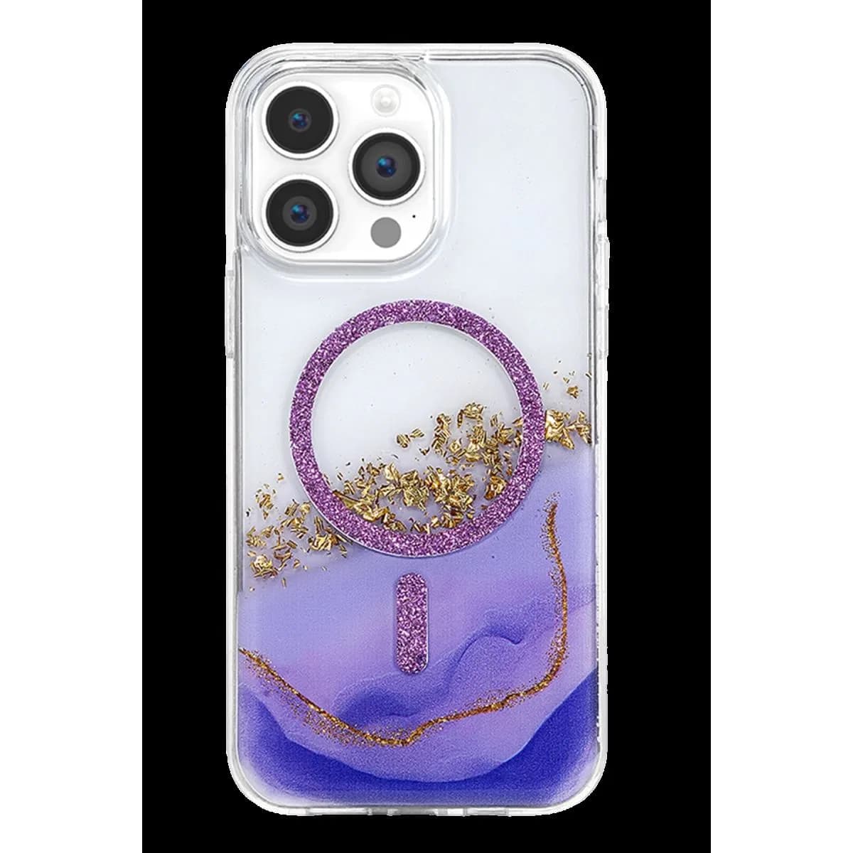 Onegif Apple İphone 15 Pro Max Lotus Simli Magsafe Kapak - Mor