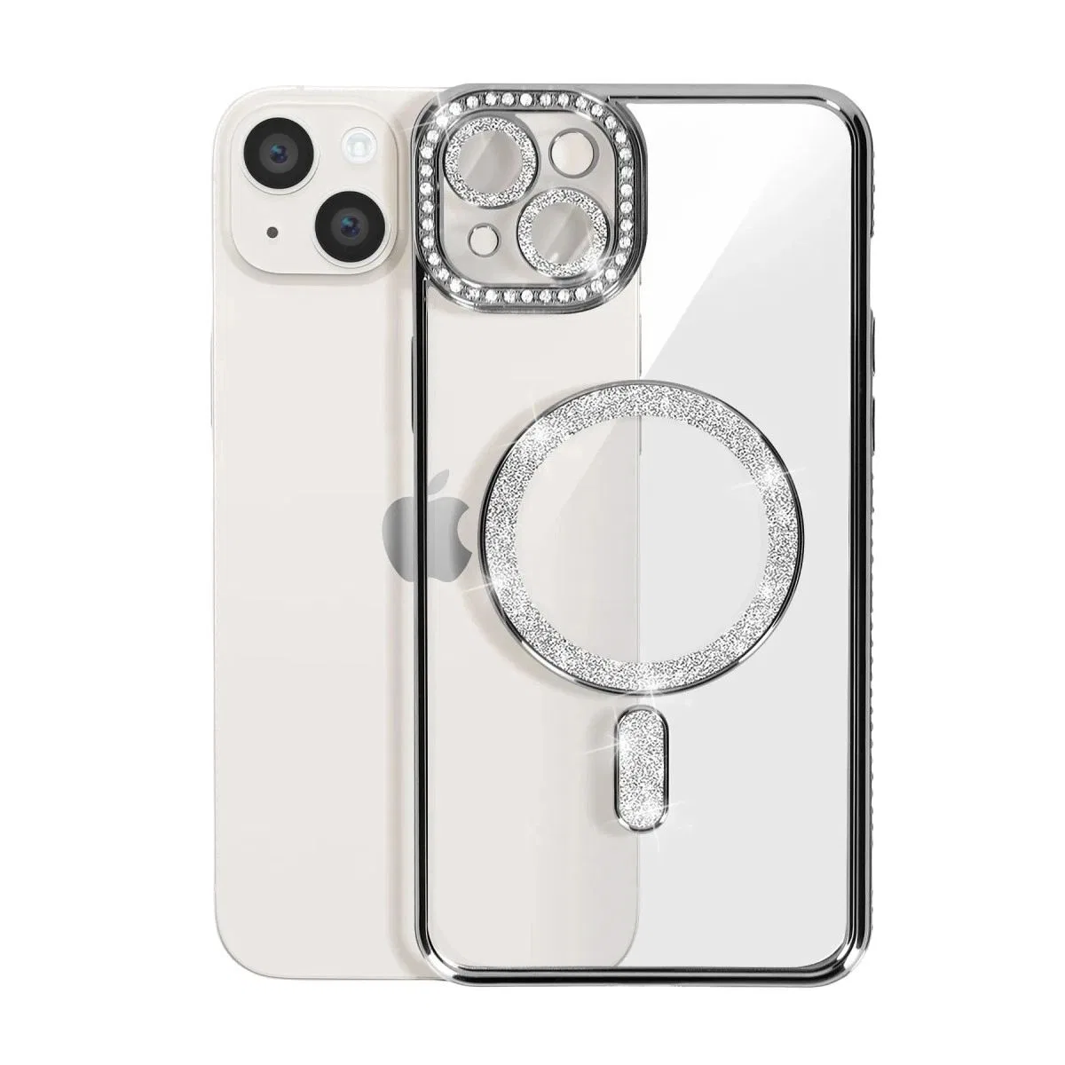 Apple İphone 14 Kılıf Joke Simli Magneticsafe Kılıf - Gümüş