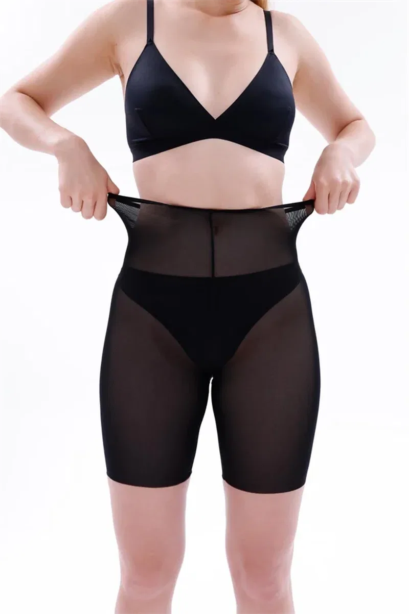 Siyah Lazer Tül Toparlayıcı Paçalı Boxer Hayalet Korse