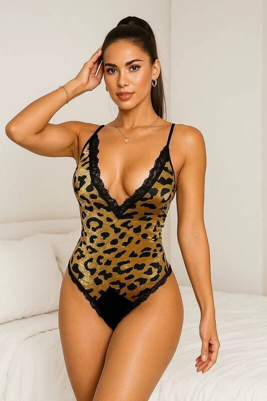 Leopar Desenli Dantel Body