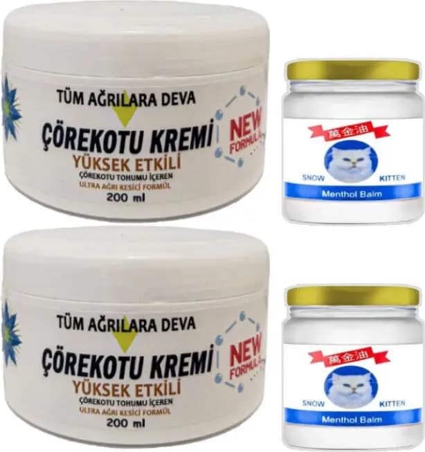 Süper Çörek Otu Kremi Xl Boy 2X200 Ml+Snow Kitten 2X50 ml Menthol Balm