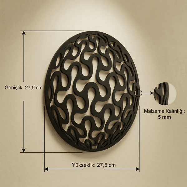 Geometrik Desenli Daire Duvar Tablosu MDF Lazer Kesim Modern Minimal Duvar Süsü