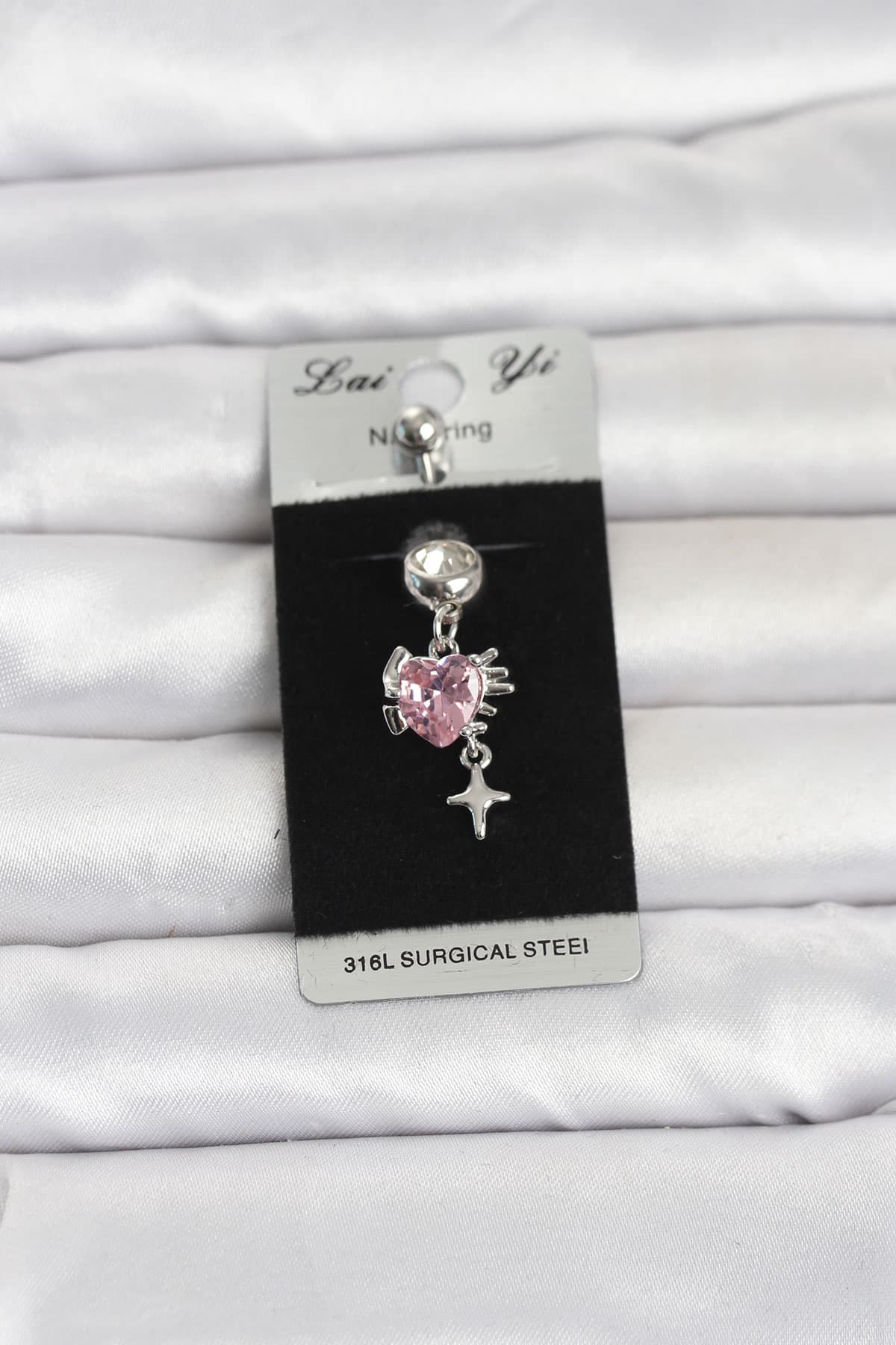 316L Cerrahi Çelik Pembe Zirkon Taşlı Model Göbek Piercing
