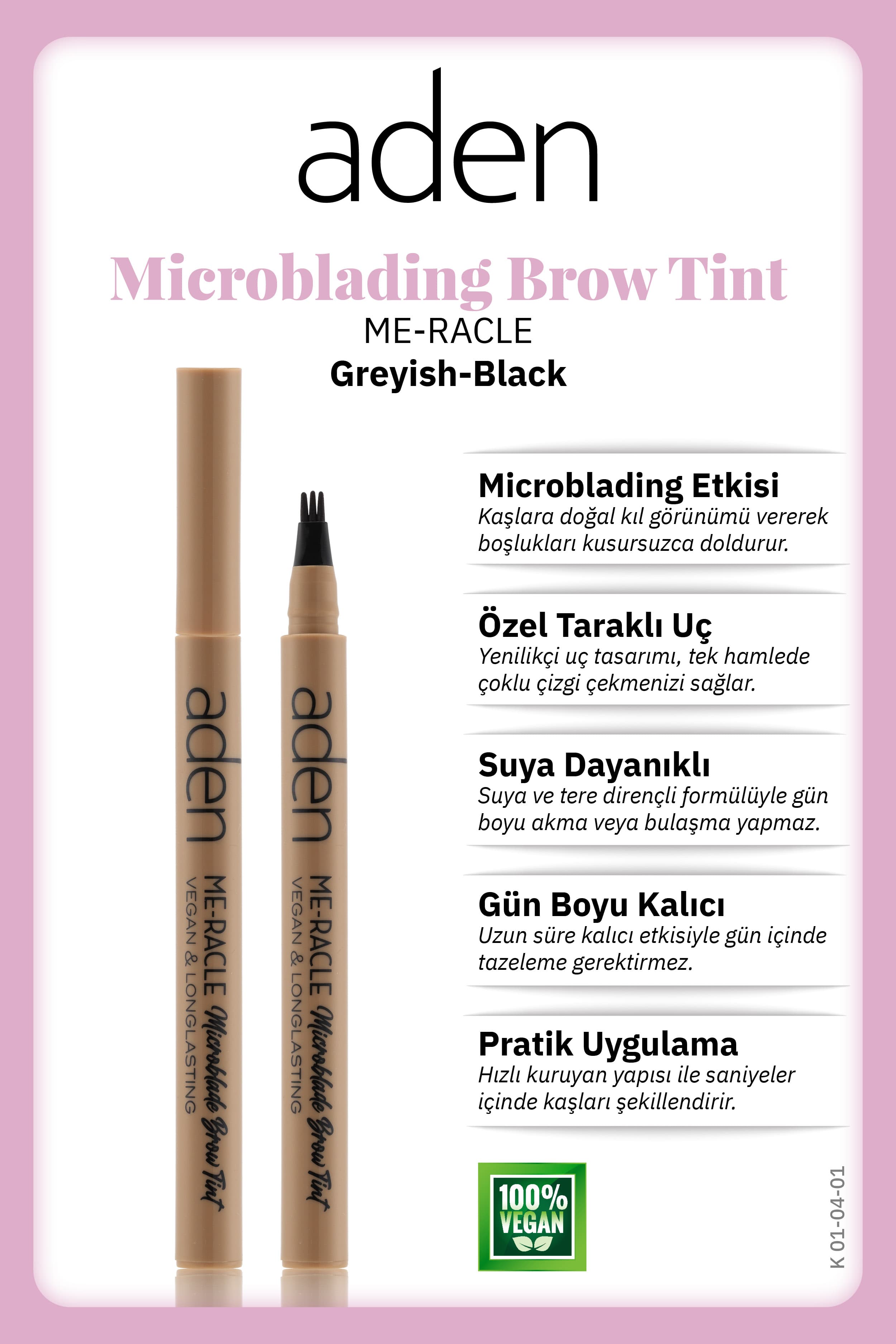 Aden Me-Racle Microblading Brow Tint - Microblading Kaş Tinti Greyish-Black(Grimsi Siyah)