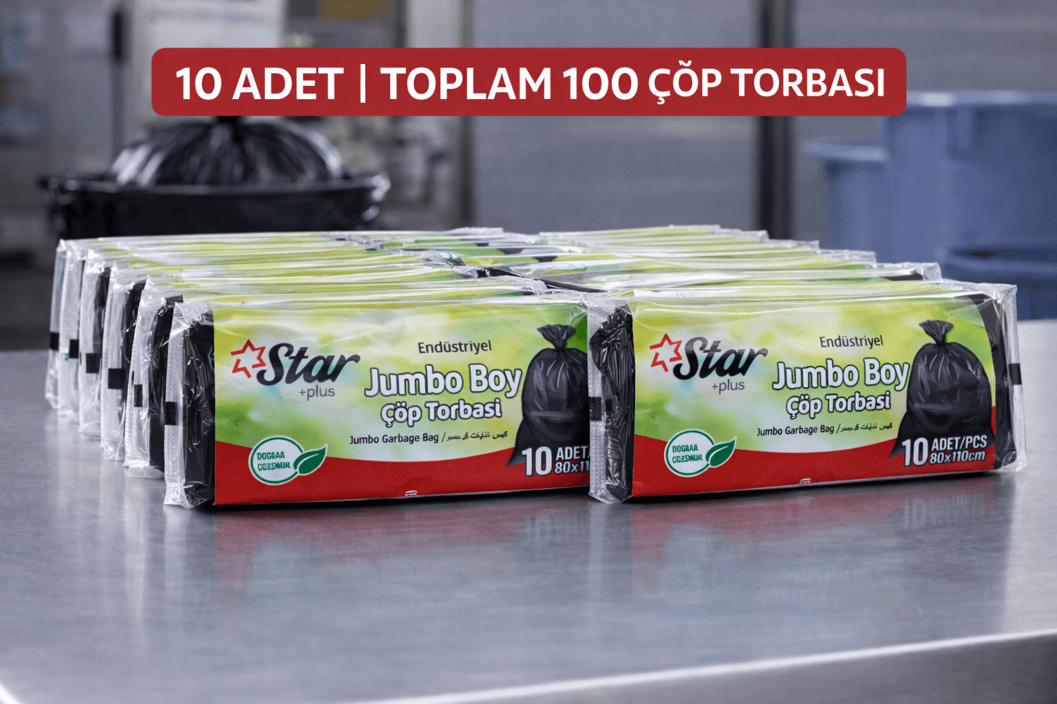 Star Plus Endüstriyel  Boy Atık Poşeti 80x110 cm 10lu Dayanıklı Sanayi Tipi Atık Torbası 10 Adet