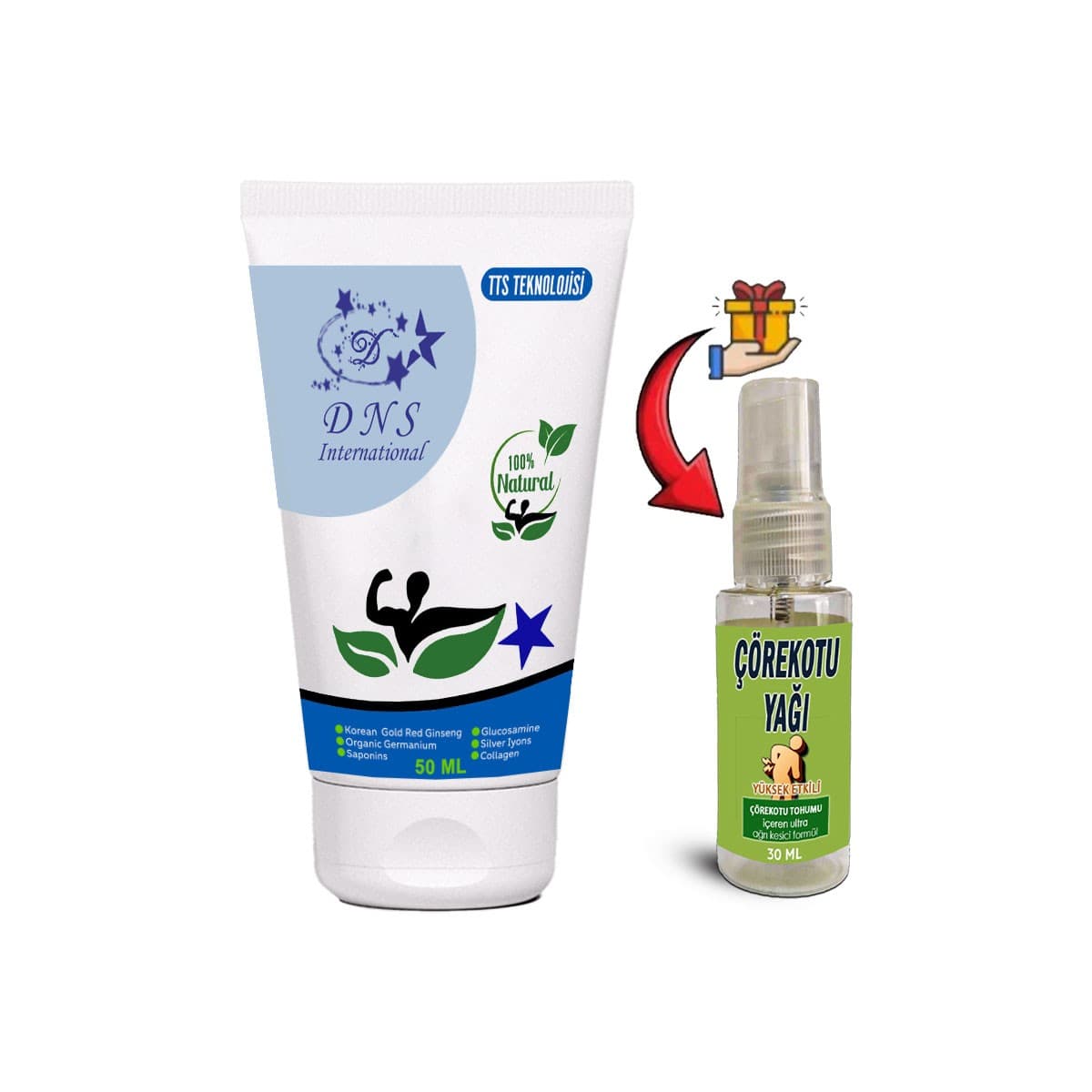 DNS 1 Tane Ginseng Kolajenli Gümüş İyonu Glukozamin Saponins Germanyumlu Krem 50 ml + Çörek Otu Yağı