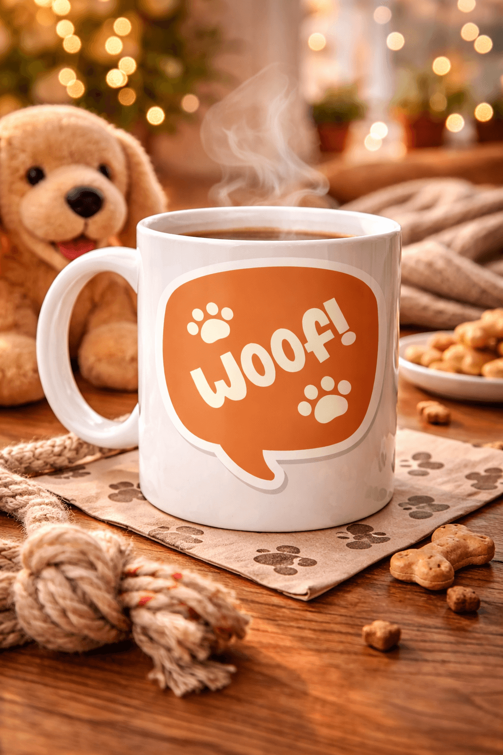 Woof! Köpek Temalı Porselen Kupa Model 54 – Sevimli Patili Tasarım, Kahve & Çay Kupası, Hayvanseverlere Özel Hediye
