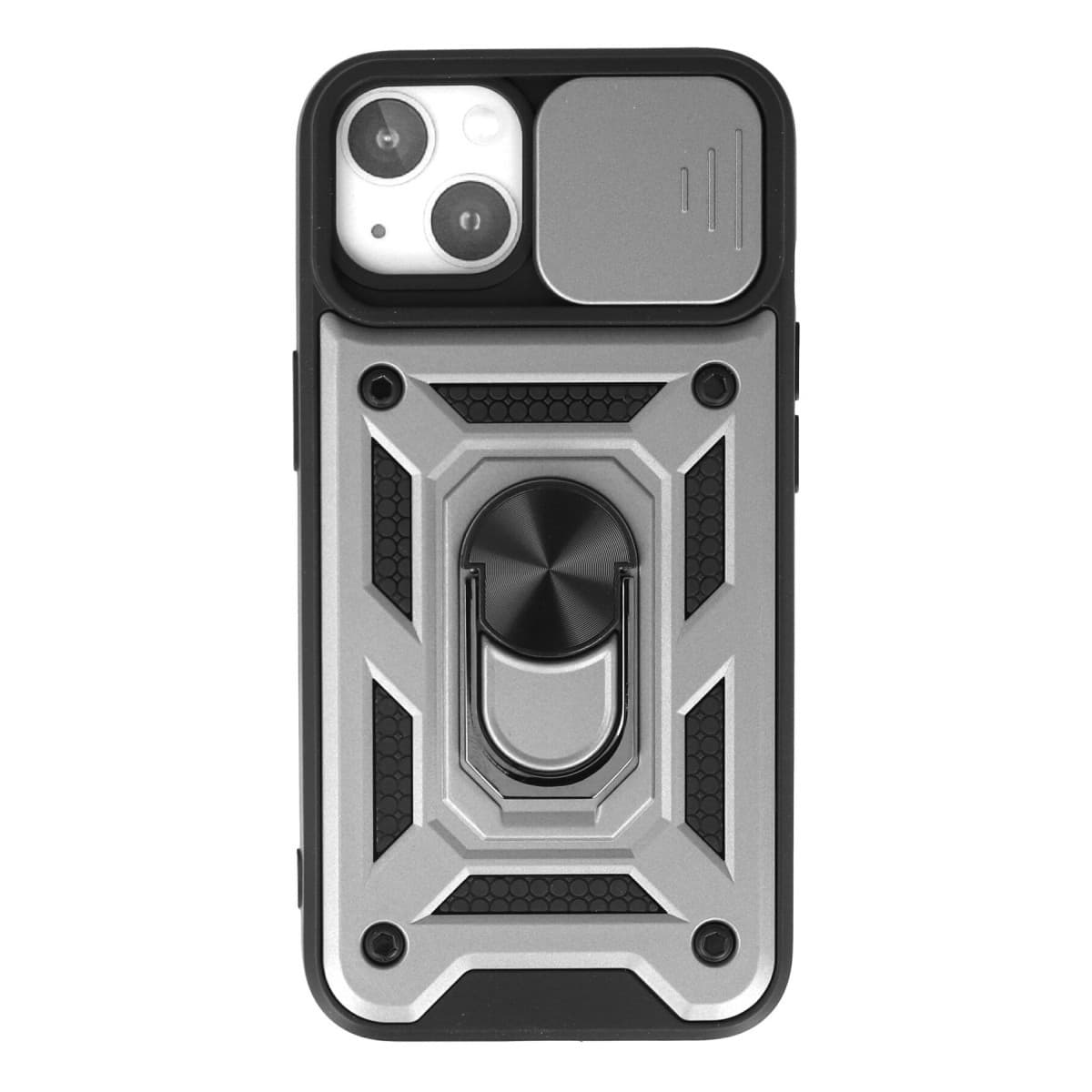 iPhone 15 Kılıf Pars Lens Yüzüklü Silikon - Gümüş
