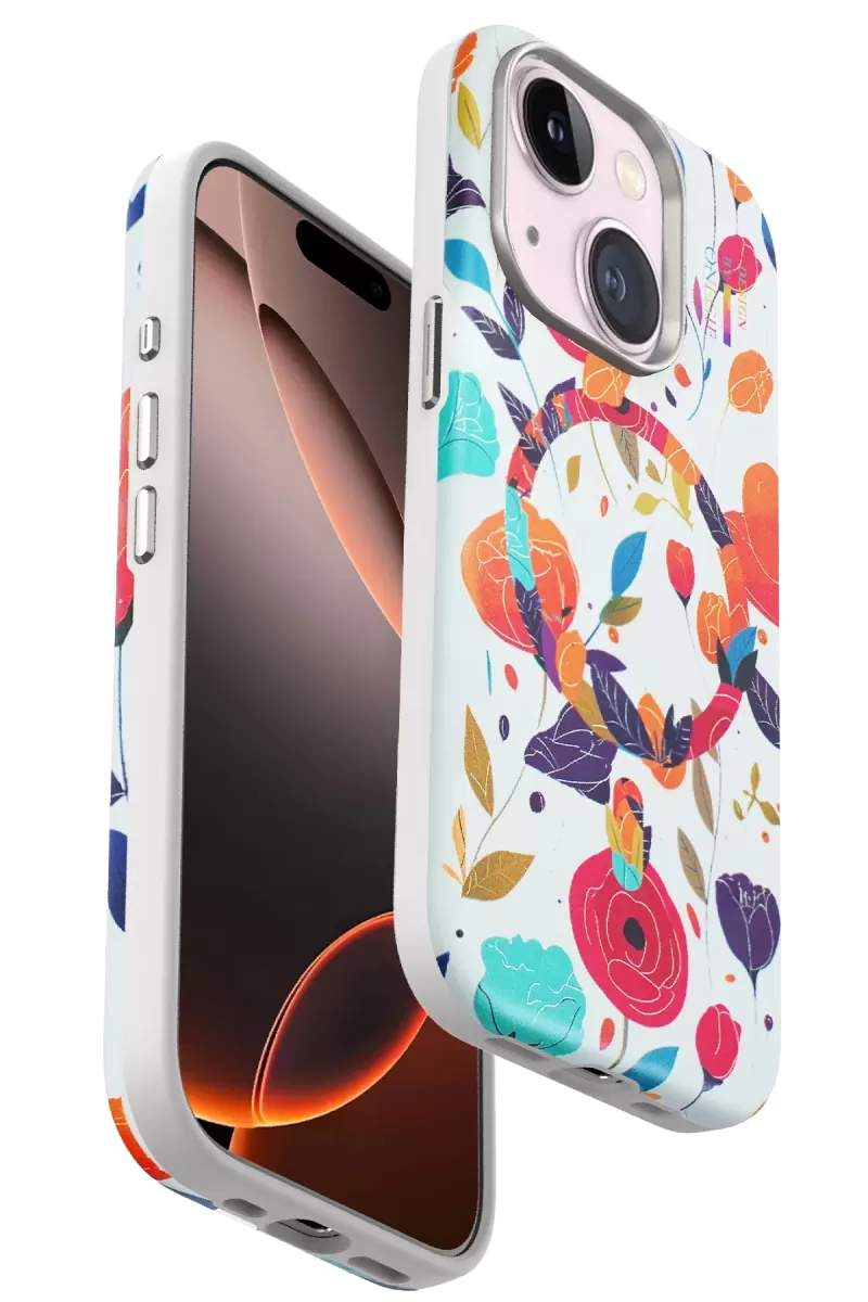 iPhone 15 Plus Flower Series Magsafe Kapak - Beyaz