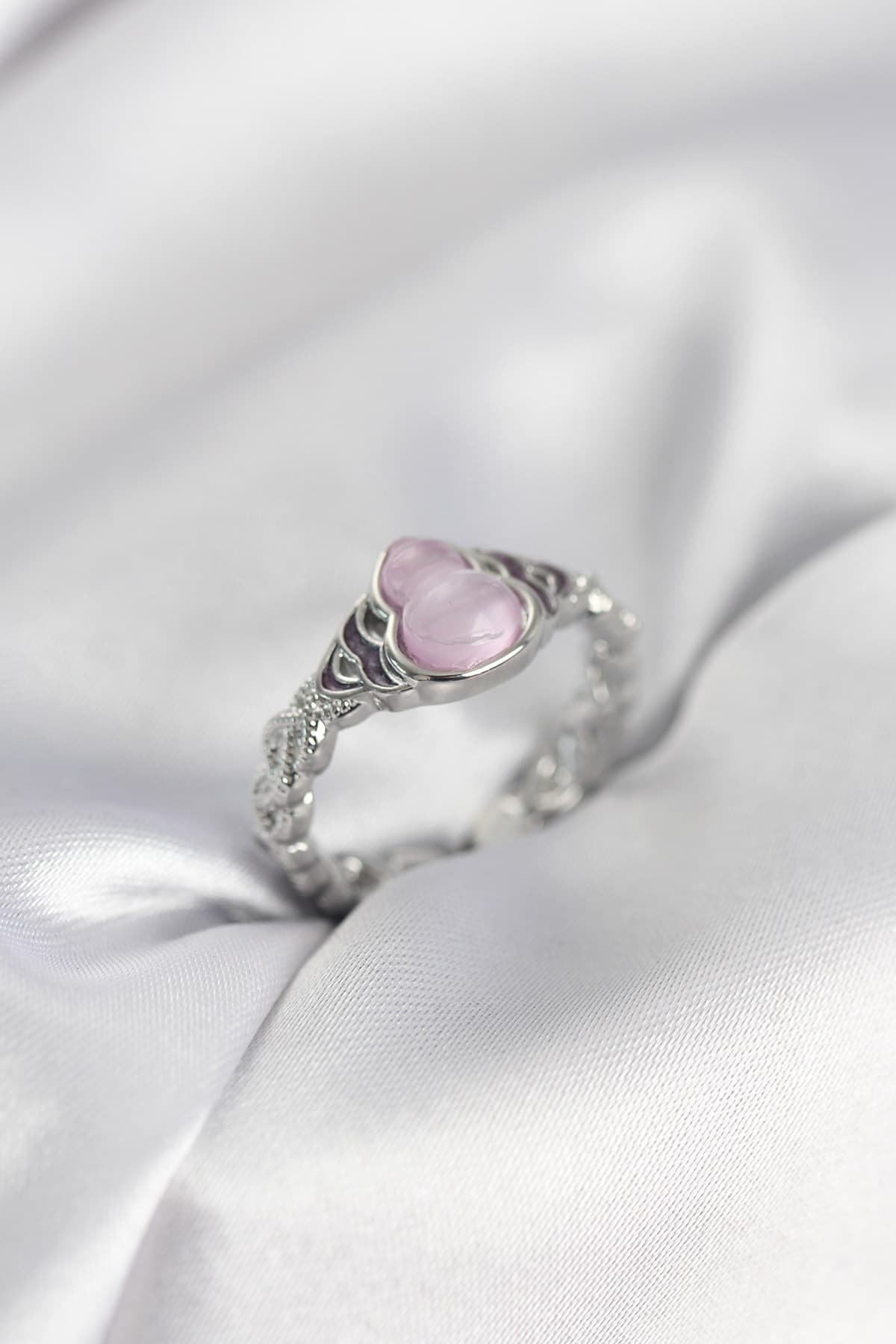 Gümüş Renk Pembe Damla Model Kadın Yüzük