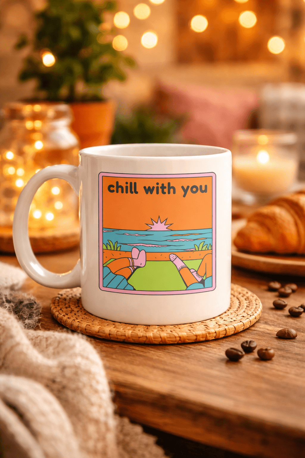Chill With You Tasarımlı Porselen Kupa – Model 35 - Sıcacık Anlar İçin Özel Tasarım Kahve Kupası