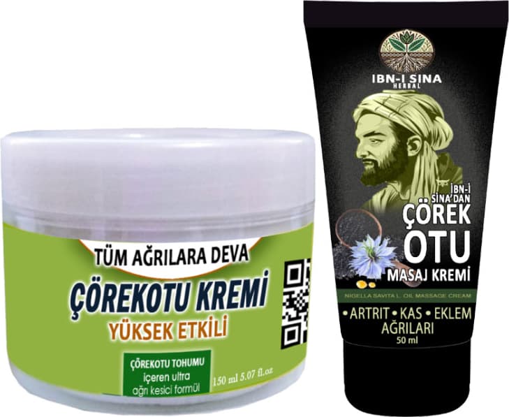 Çörek Otu Kremi Büyük Boy 150 ml Krem + Ibn-I Sina Çörek Otu Kremi 50 ml / Sırt Bel Iskelet Diz Dirsek Kas Agrilarina Masaj Seti