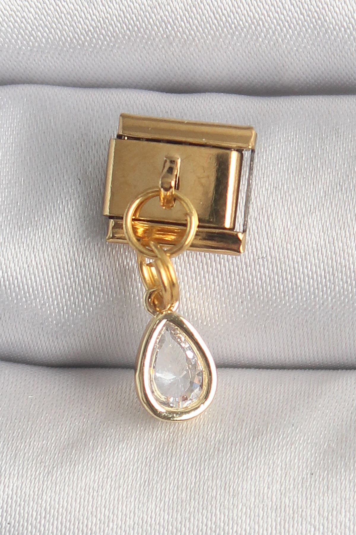 316L Çelik Gold Renk Sallantı Damla Zirkon Taşlı Charm