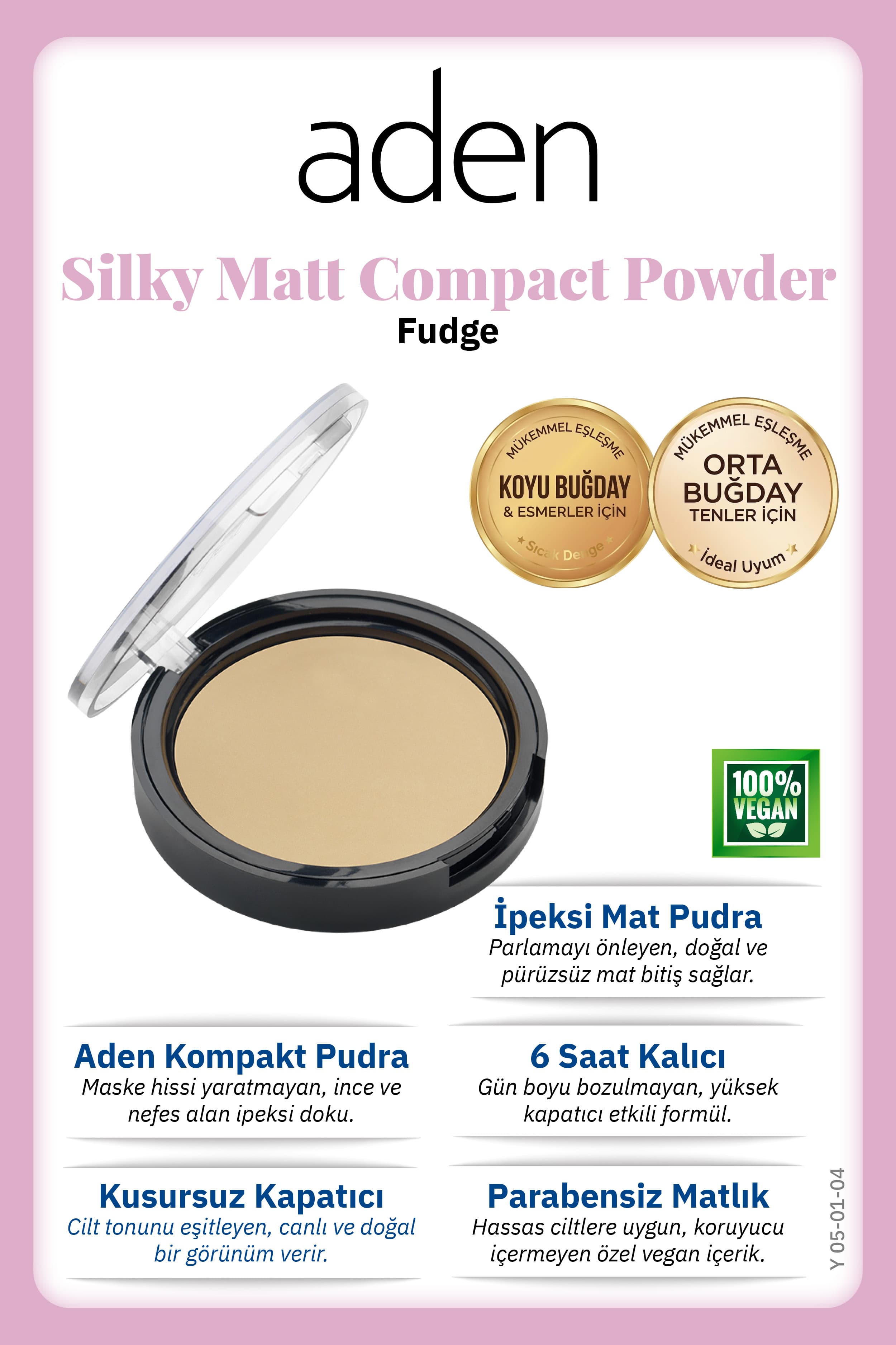 Aden Silky Matt Compact Powder - İpeksi Mat Pudra 04 Fudge(Karamel)