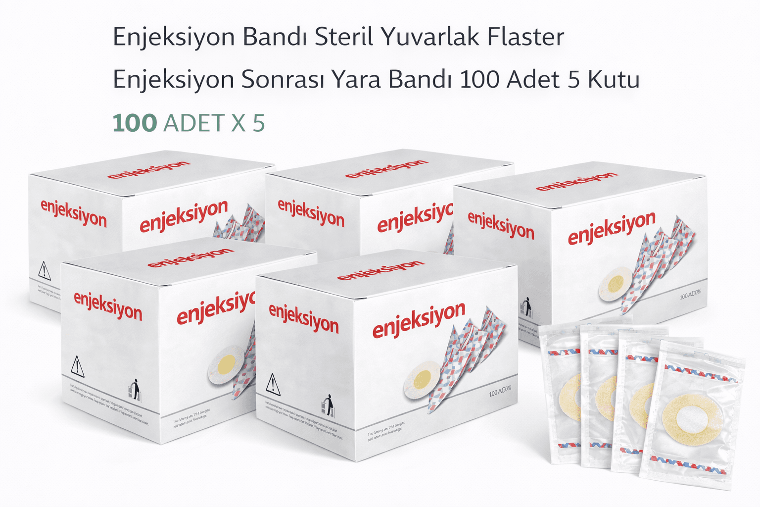 Enjeksiyon Bandı Steril Yuvarlak Flaster Enjeksiyon Sonrası Yara Bandı 100’lü 5 Kutu