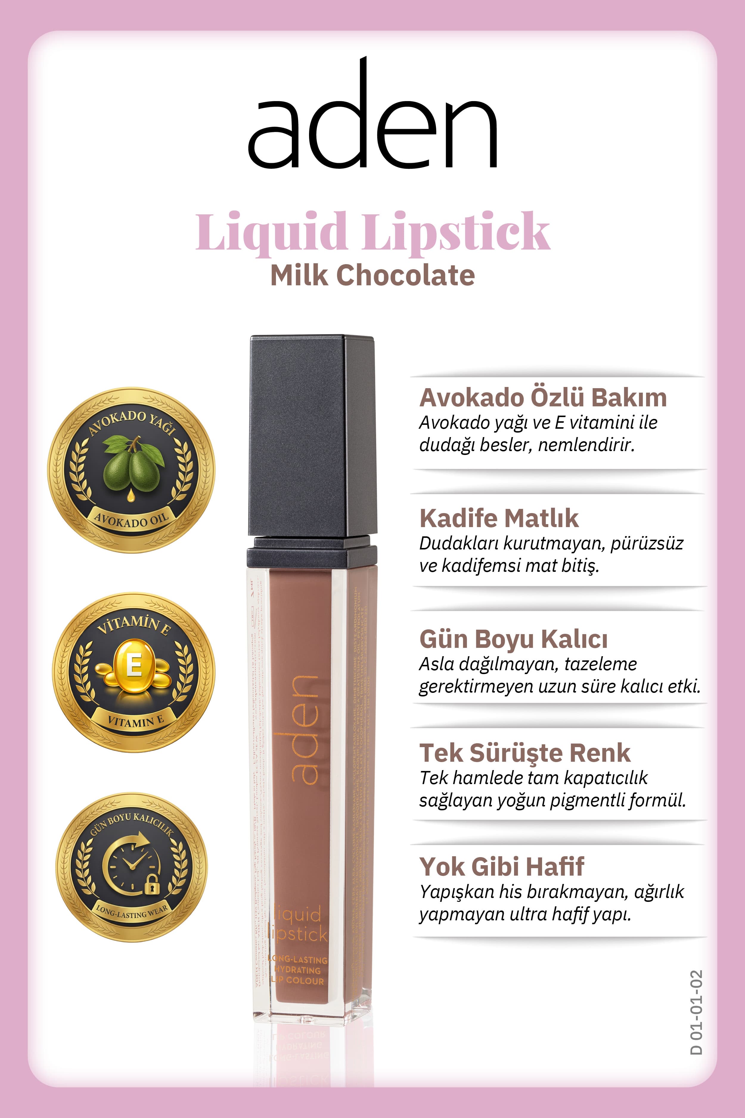 Aden Liquid Lipstick - Likit Ruj 02 Milk Chocolate(Sütlü Çikolata)