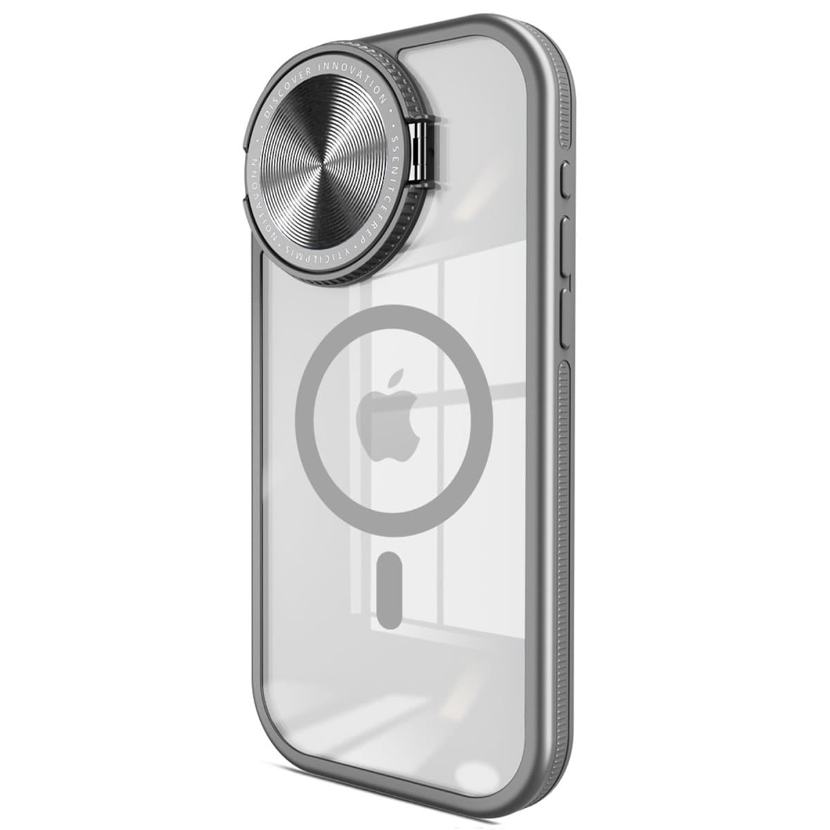 iPhone 15 Pro Max Kılıf Teleskop Lens Magsafe Silikon Kapak - Titan Gri
