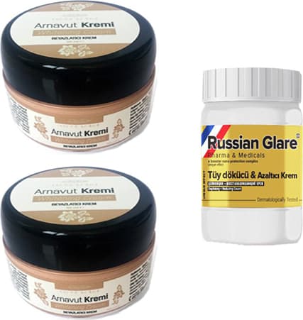 Three Brand Whitening Cream 50 ml Arnavut Kremi Aklık Kremi 2 Adet + Russıan Glare Tüy Dökücü Azaltıcı Merhem 50ML 1 Adet