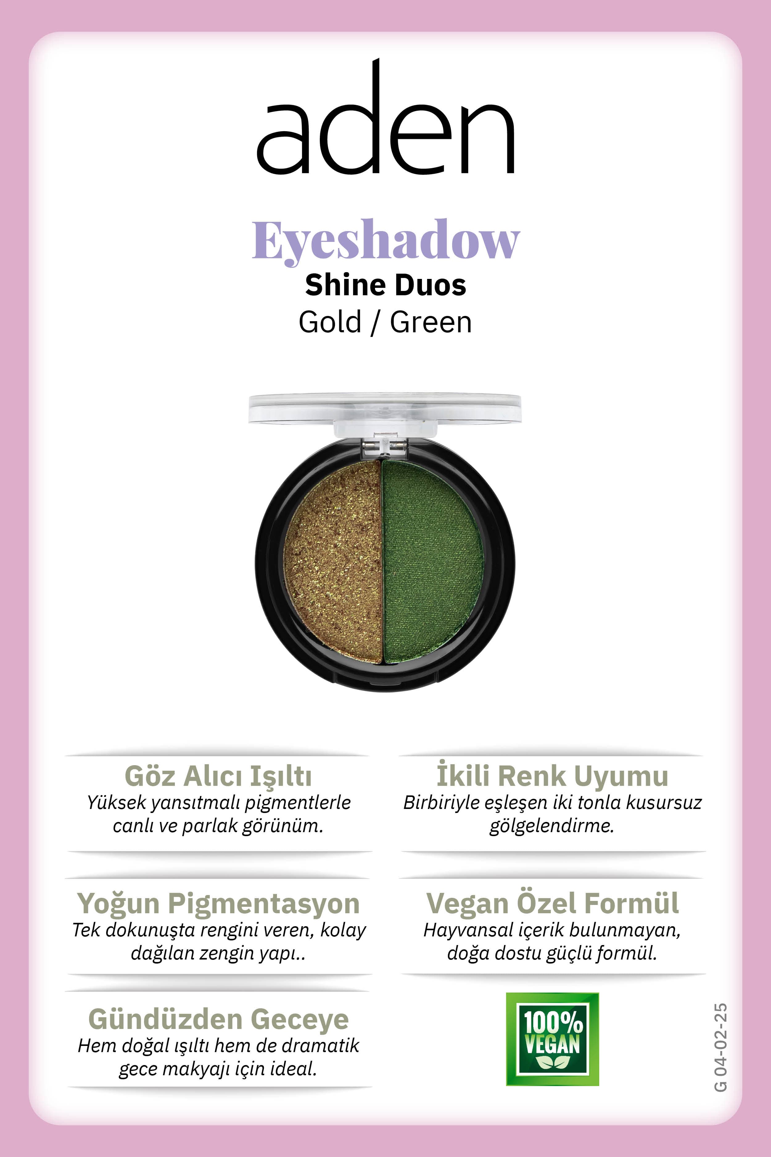 Aden Eyeshadow Shine Duos - Işıltılı Göz Farı İkilisi Gold Green(Altın Yeşil)