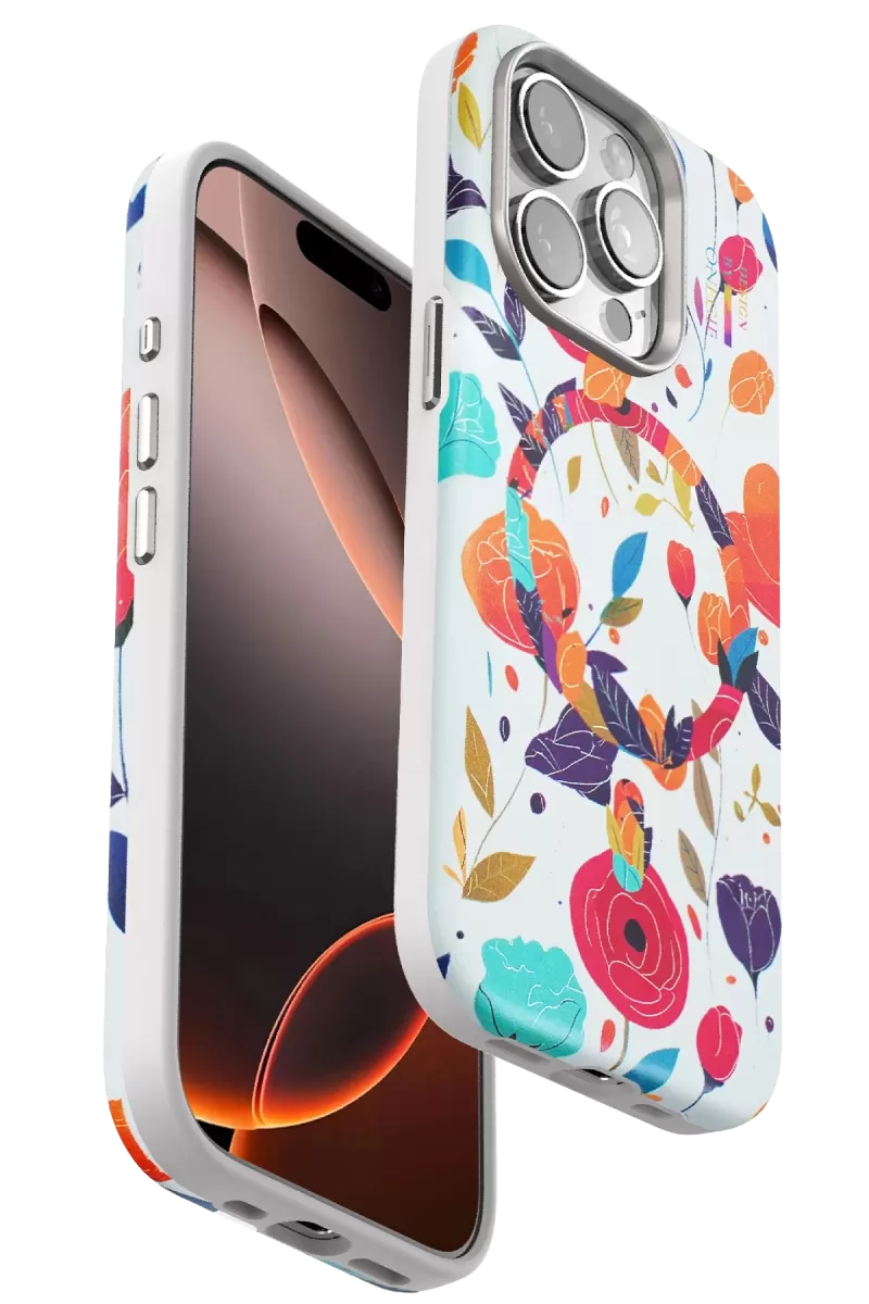 iPhone 14 Pro Max Flower Series Magsafe Kapak - Beyaz