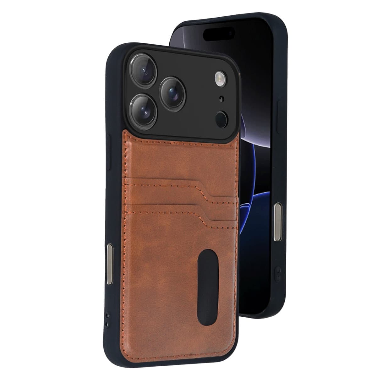 iPhone 17 Pro Max Sara Kartvizitli Deri Kılıf - Taba