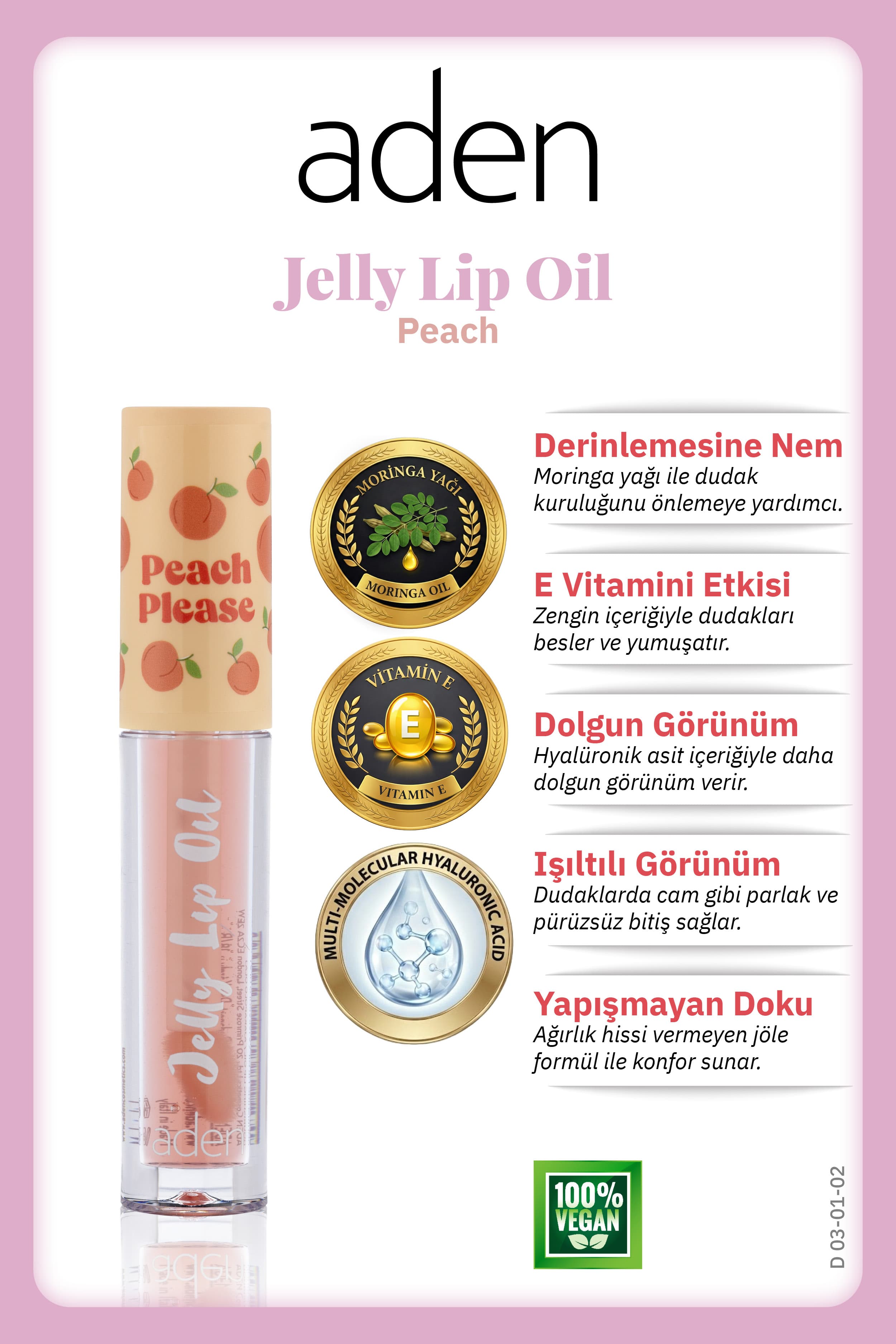 Aden Jelly Lip Oil - Dudak Yağı Peach (Şeftali)