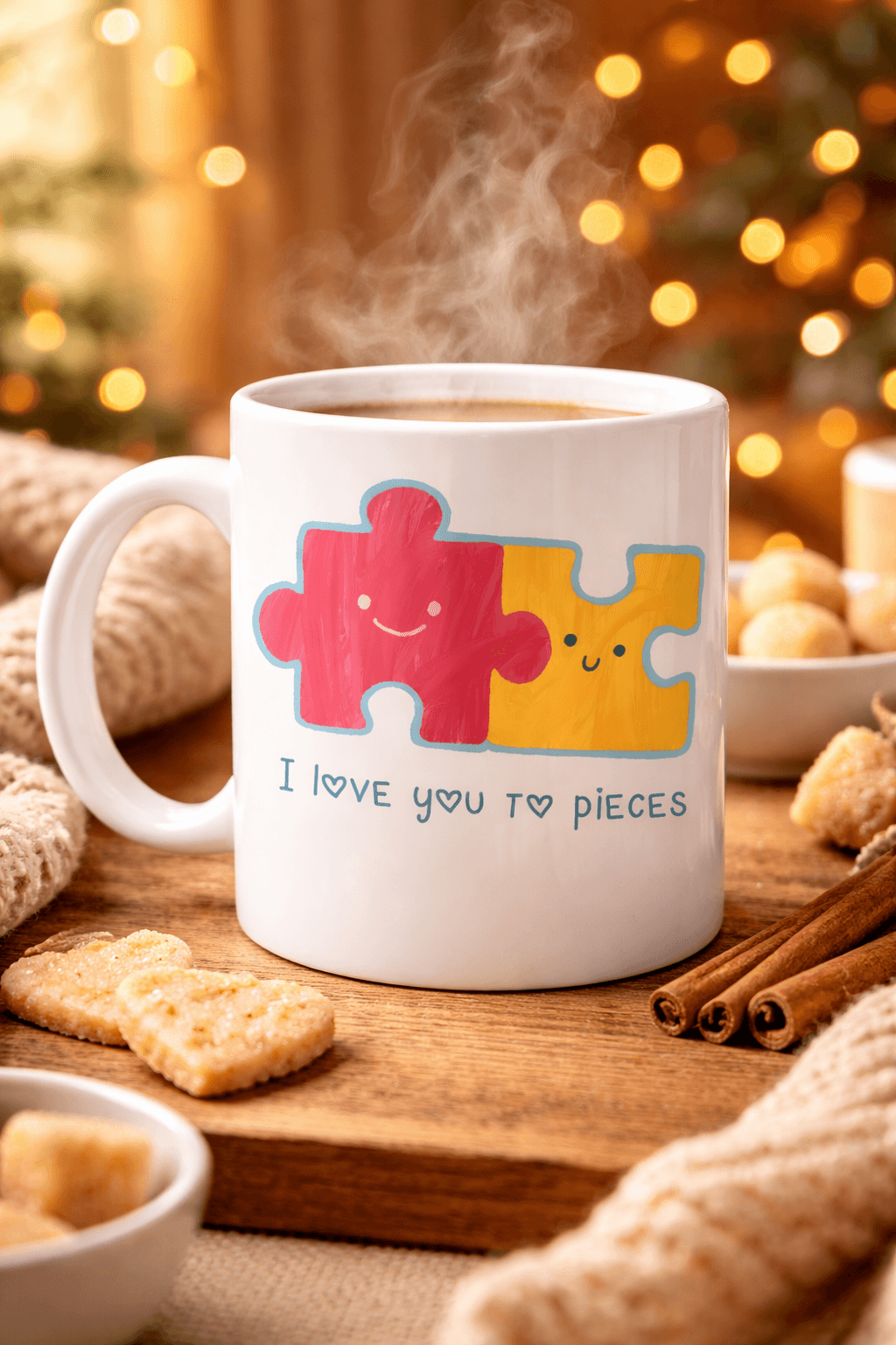 I Love You To Pieces Baskılı Porselen Kupa Model 14 - Sevgiliye Arkadaşa Özel Tasarım Kahve Kupası - Hediye Kupası