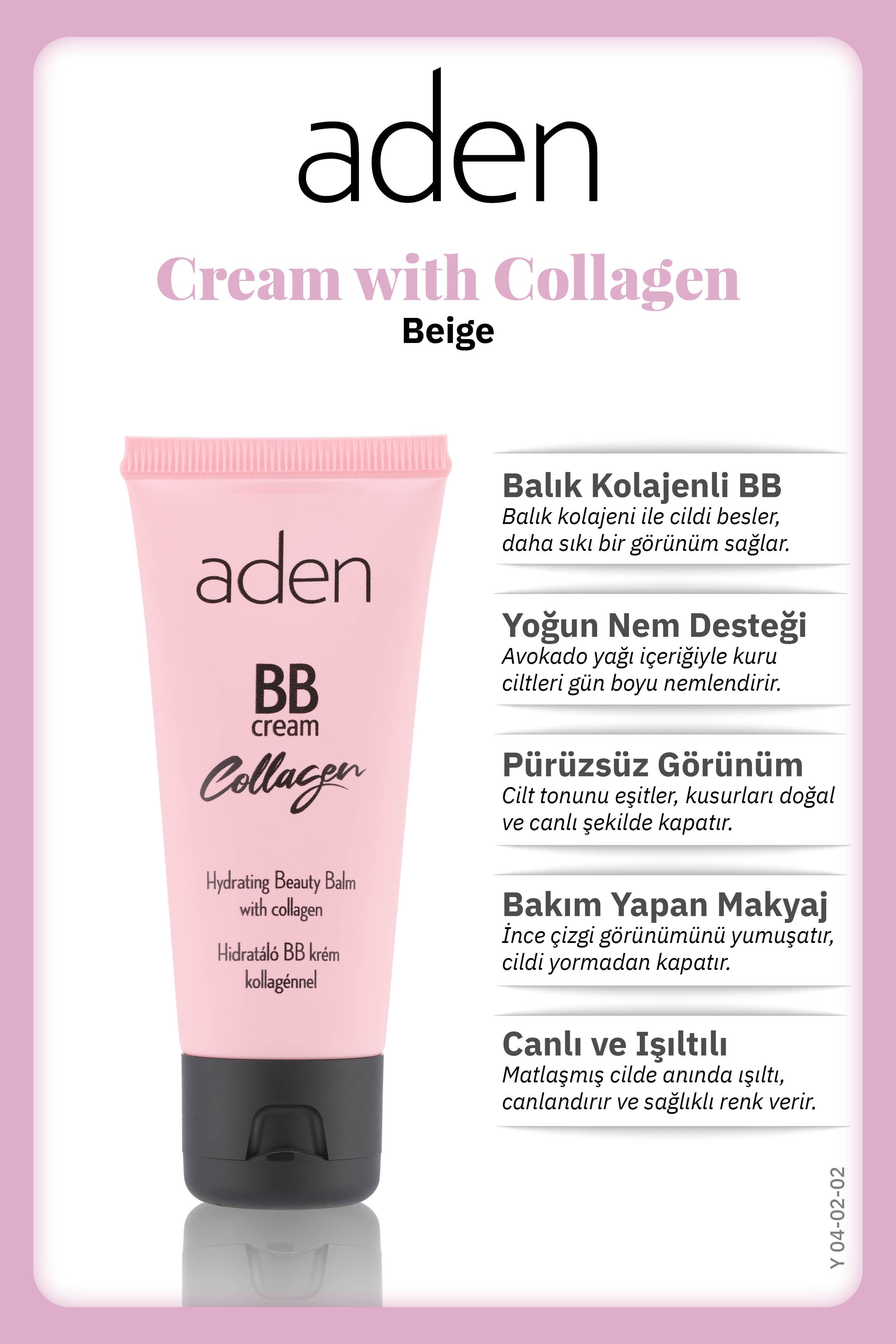 Aden BB Cream With Collagen - Kolajenli BB Krem 02 Beige(Bej)