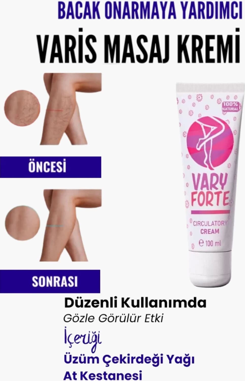 Var.is Bölgesi Için Bacak Onarmaya Yardımcı Besleyici Varyforte Masaj Kremi 100ML