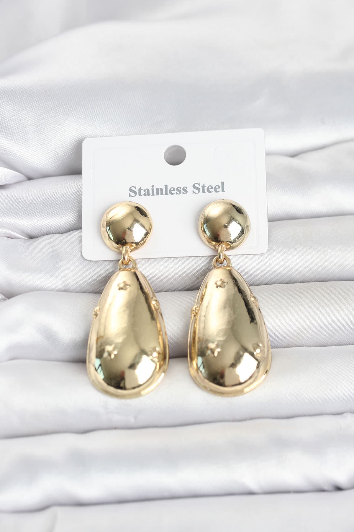 316L Çelik Gold Renk Damla Model Kadın Küpe