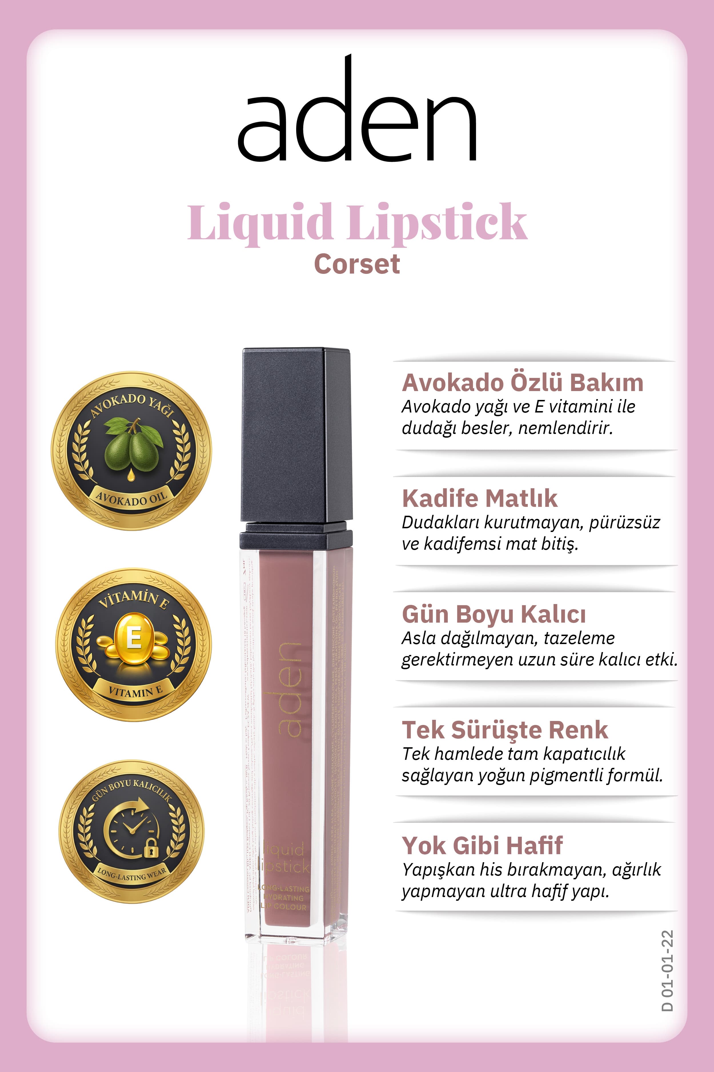 Aden Liquid Lipstick - Likit Ruj 22 Corset(Gül Beji)