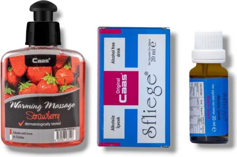 Caas Çilek Aromalı Isıtıcılı Cinsel Masaj Yağı 100 ml + Sfliege Kadınlara Özel Damla