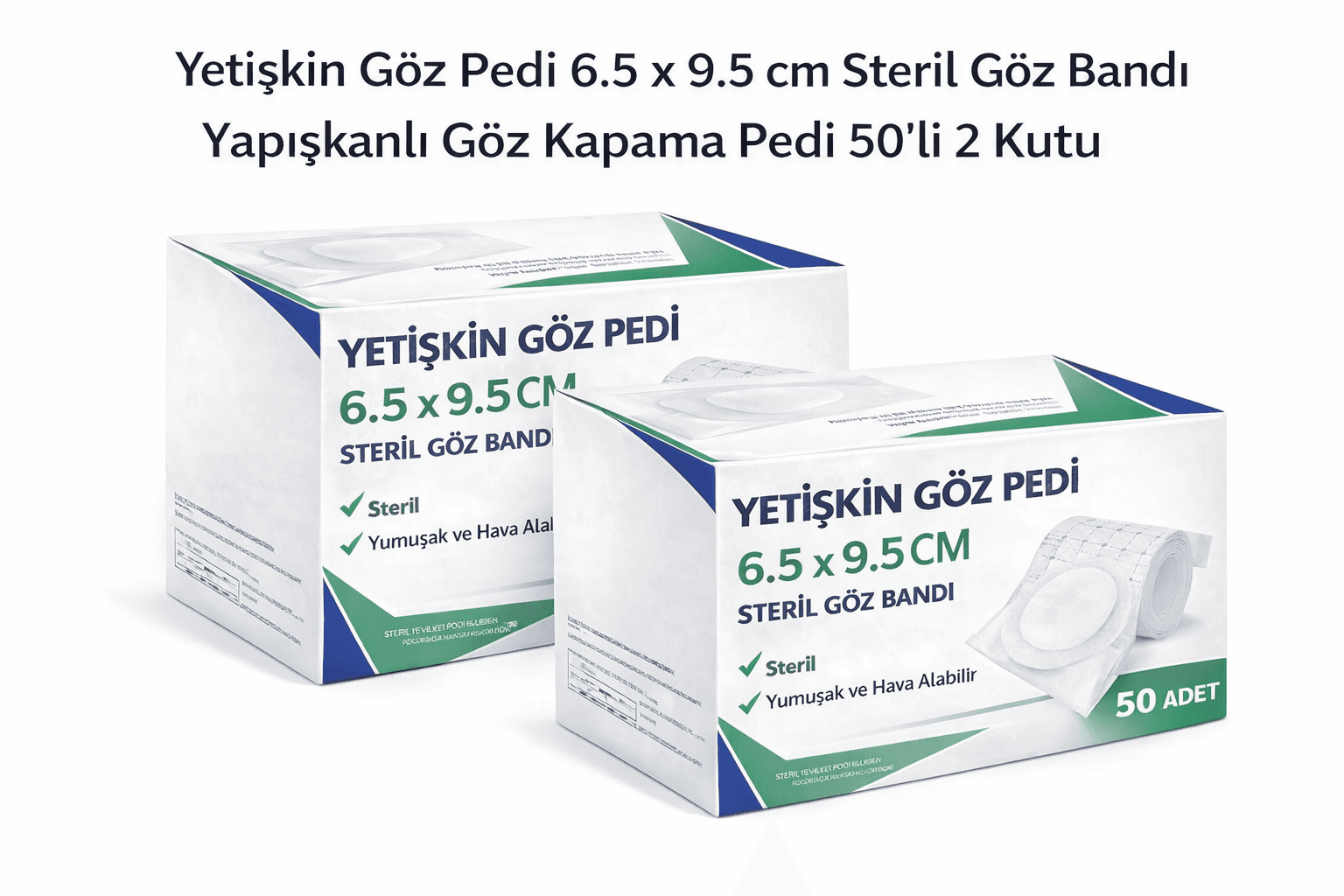 Yetişkin Göz Pedi 6.5 x 9.5 cm Steril Yapışkanlı Göz Bandı 50’li 2 Kutu Göz Kapama Pedi