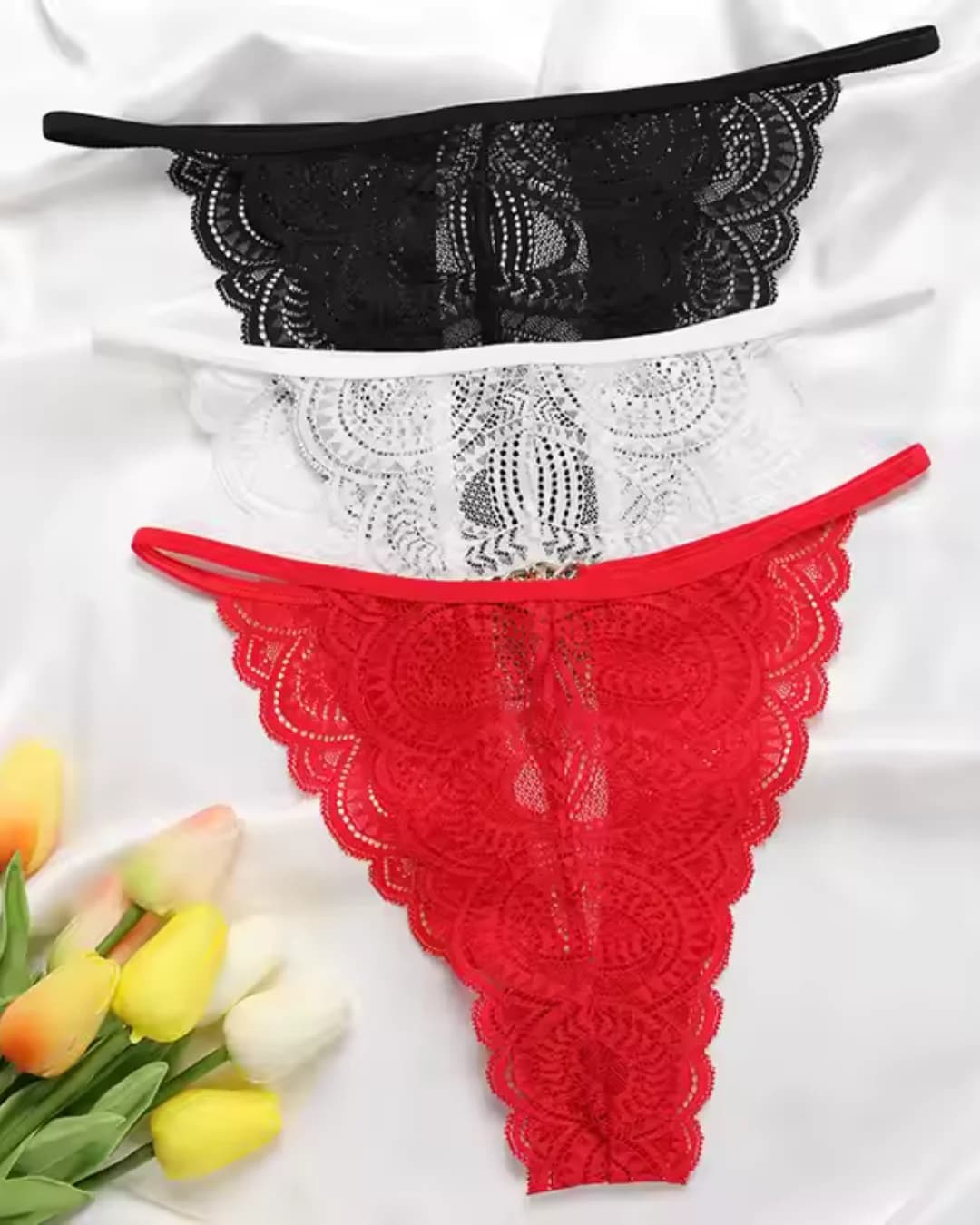 Kadın 3lü Dantel String - Tanga