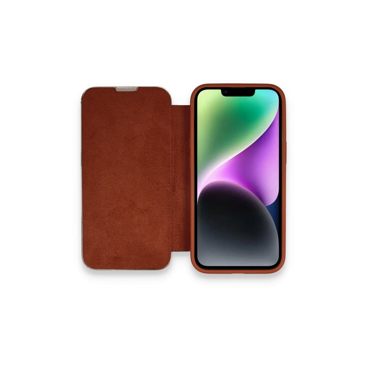 iPhone 14 Pro Kılıf Dolpin Kapaklı - Kahverengi