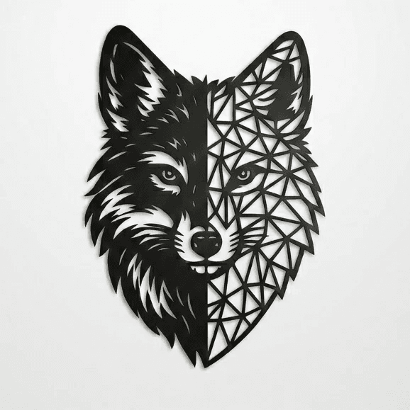 Geometrik Kurt Duvar Tablosu MDF Lazer Kesim Modern Duvar Süsü Minimal Hayvan Figürlü Dekor